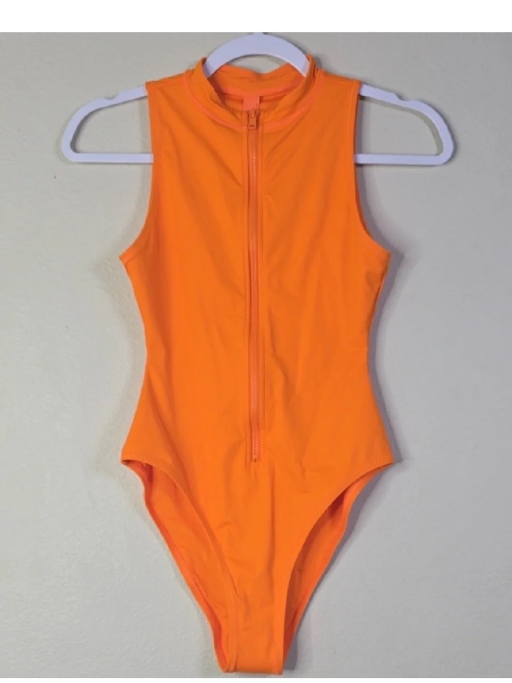 SKIMS Sleeveless Front-Zip One-Piece Swimsuit - Orange